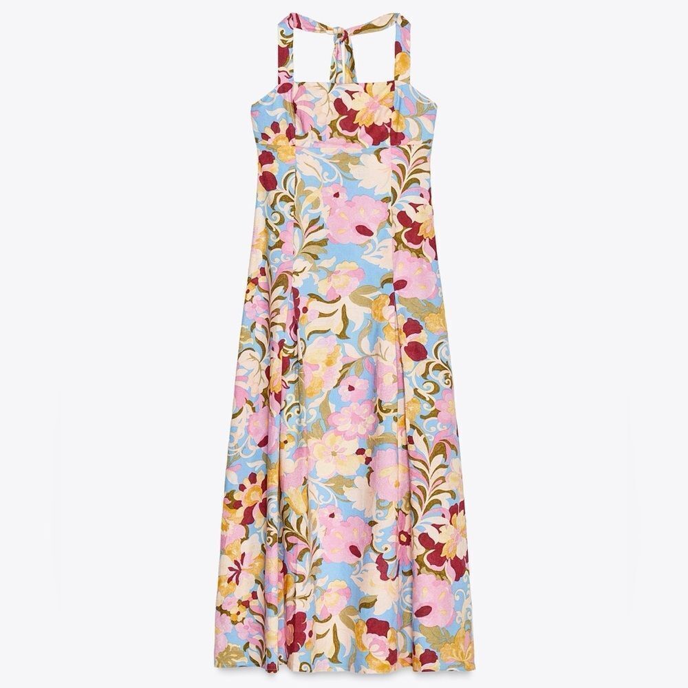 ZARA PRINTED LINEN MIDI DRESS - Picture 8 of 10